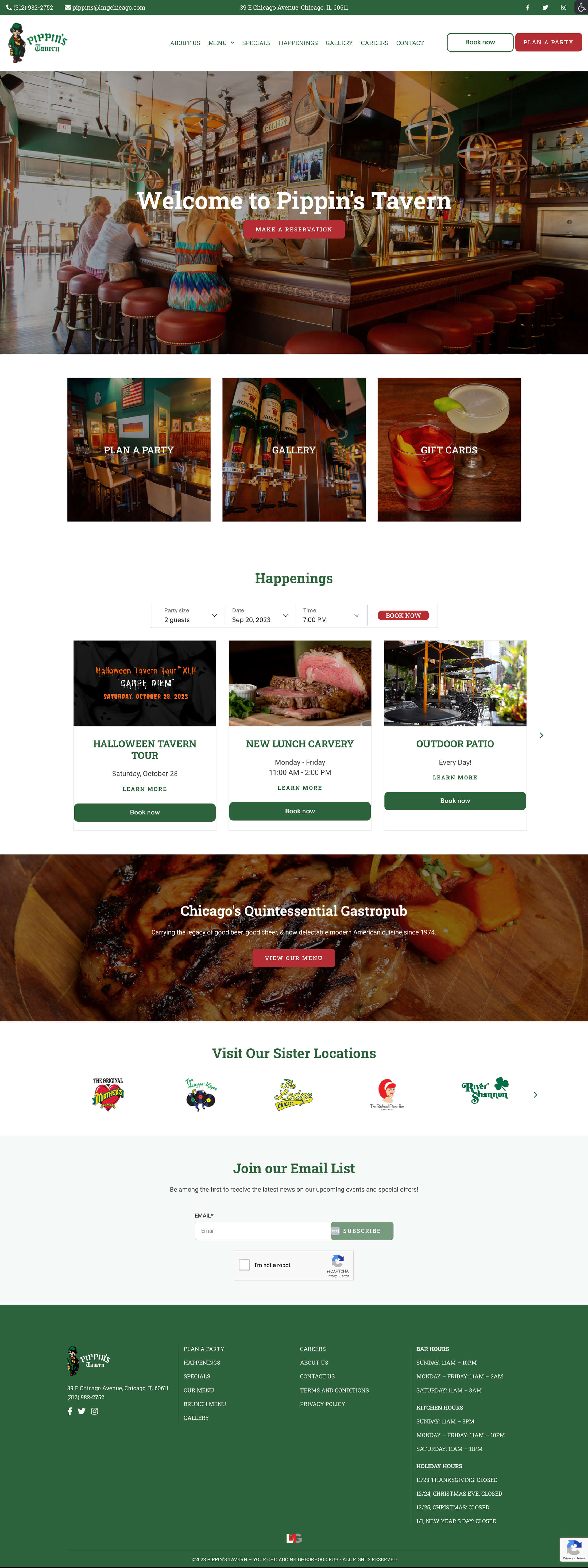 Pippin's Tavern — στιγμιότυπο website